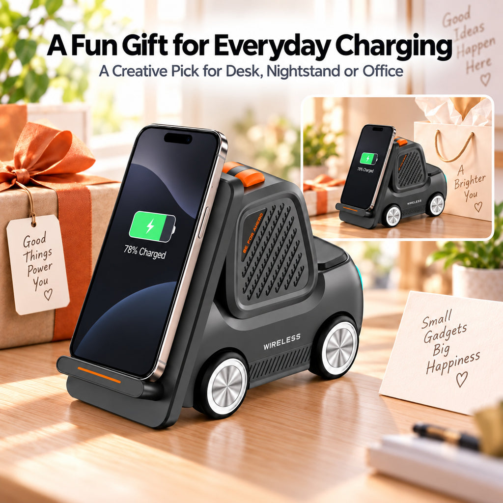 TeSabMi 5-in-1 Wireless Charging Station with Bluetooth Speaker, Up to 15W Dual-Coil Charger, Compatible with iPhone, Apple Watch & AirPods