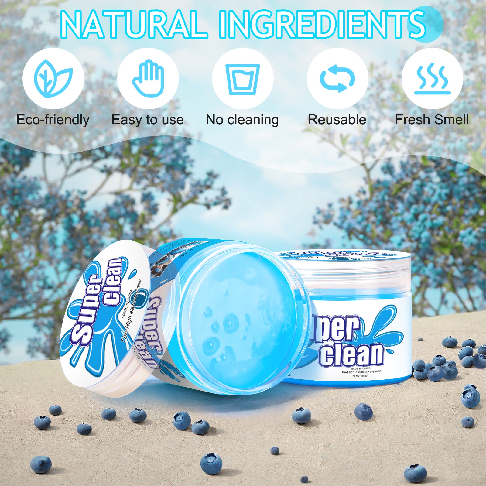 TeSabMi Car Cleaning Gel, Reusable Cleaning Putty for Car Interior Detailing, Air Vents, Dashboard, Cup Holder and Console Gaps Blue