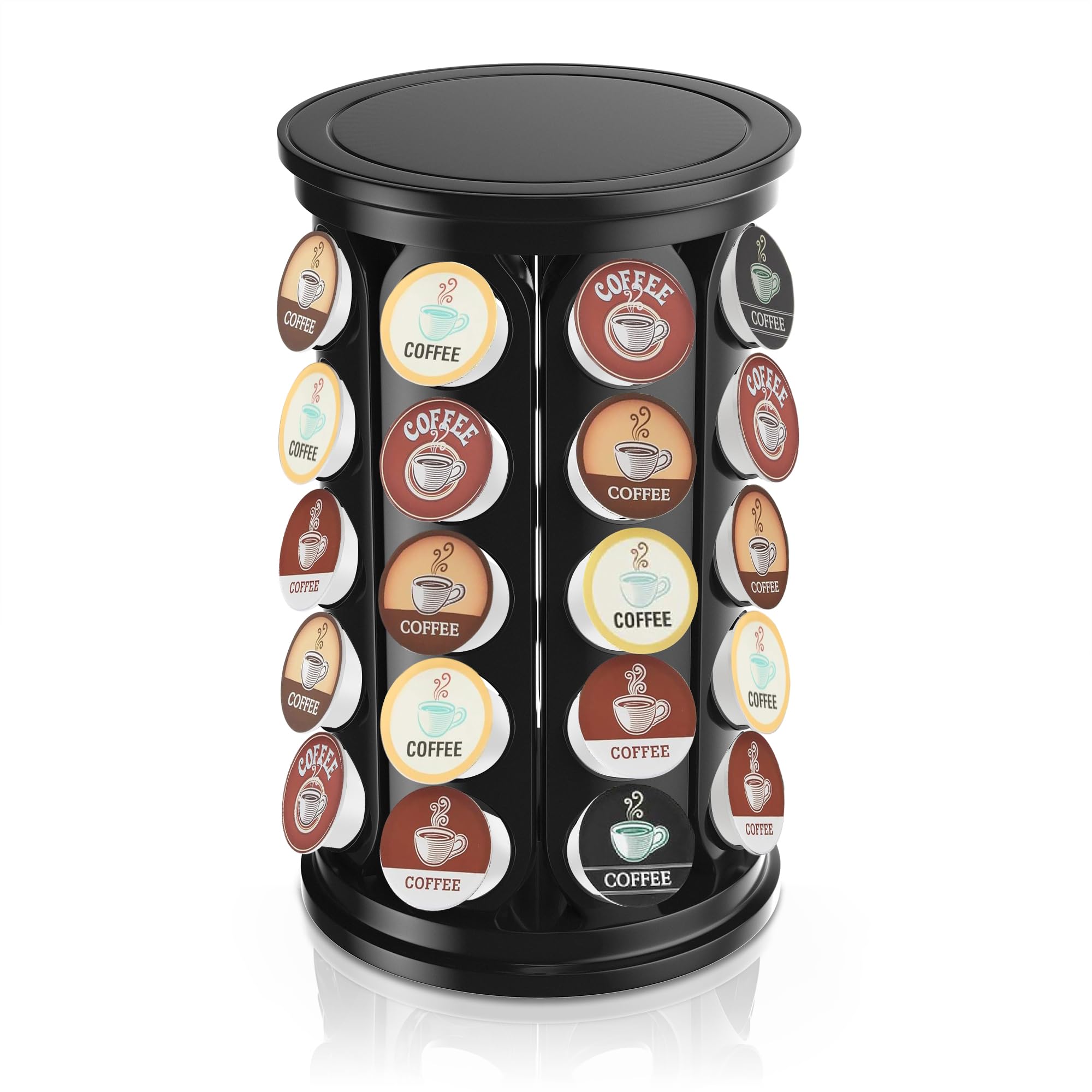TeSabMi K-Cup Pod Carousel Holder, 40-Count Rotating Coffee Pod Organizer, Black Countertop Storage Stand
