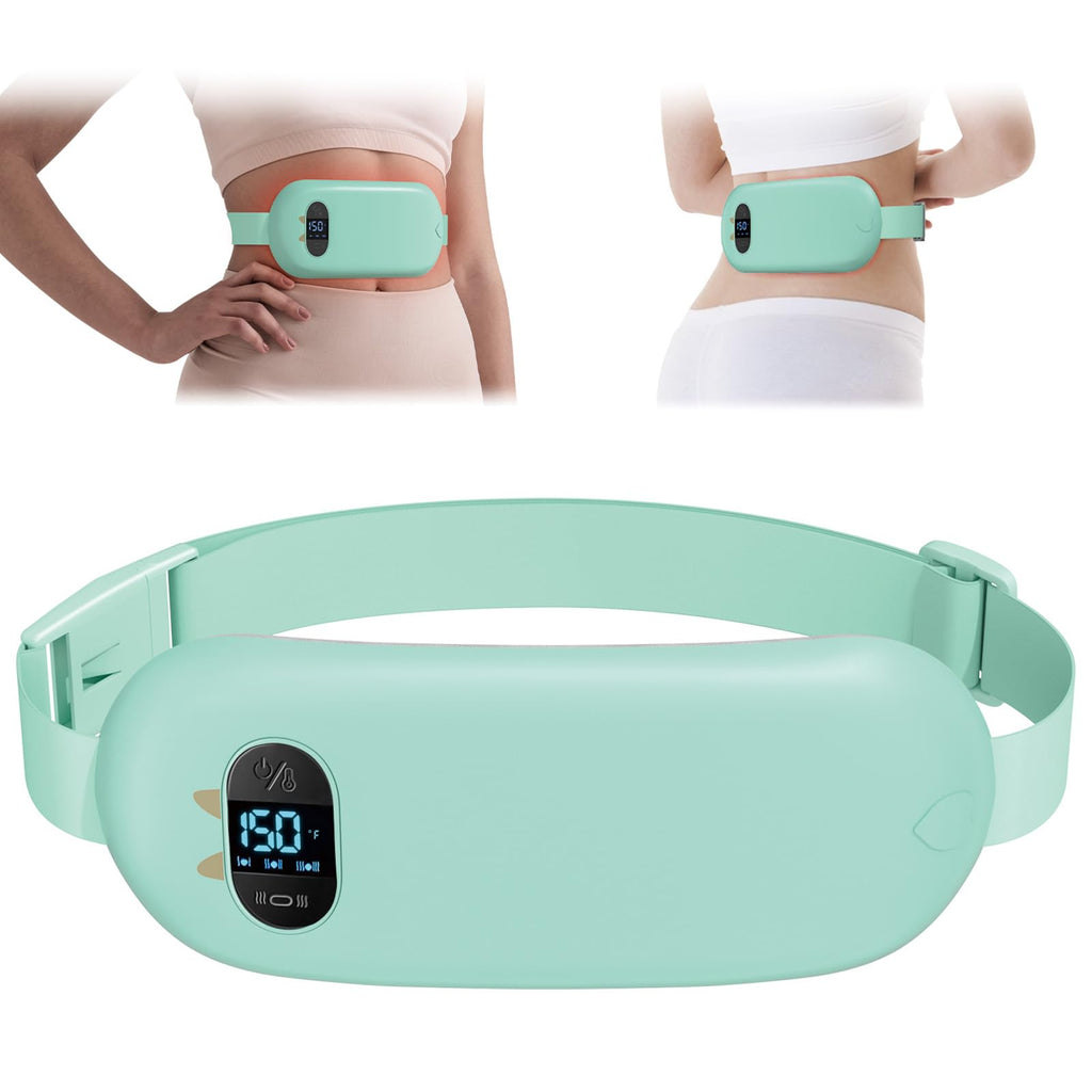 TeSabMi Cordless Heating Pad for Period Cramps, Portable Menstrual Heating Belt with 6 Heat Levels, 6 Vibration Modes, Gift for Women Her Green