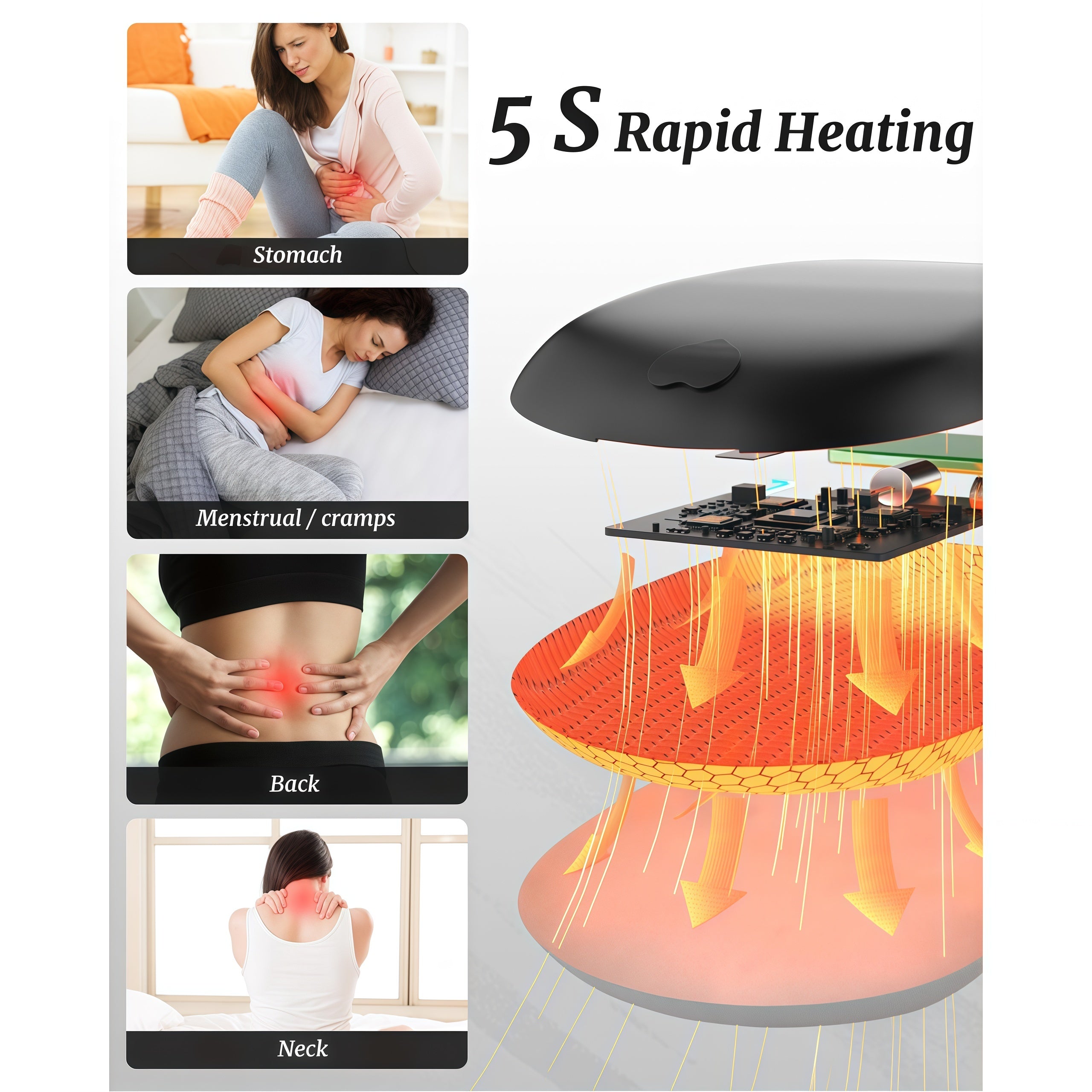 TeSabMi Cordless Heating Pad for Period Cramps, Portable Menstrual Heating Belt with 6 Heat Levels, 6 Vibration Modes, Gift for Women Her Black