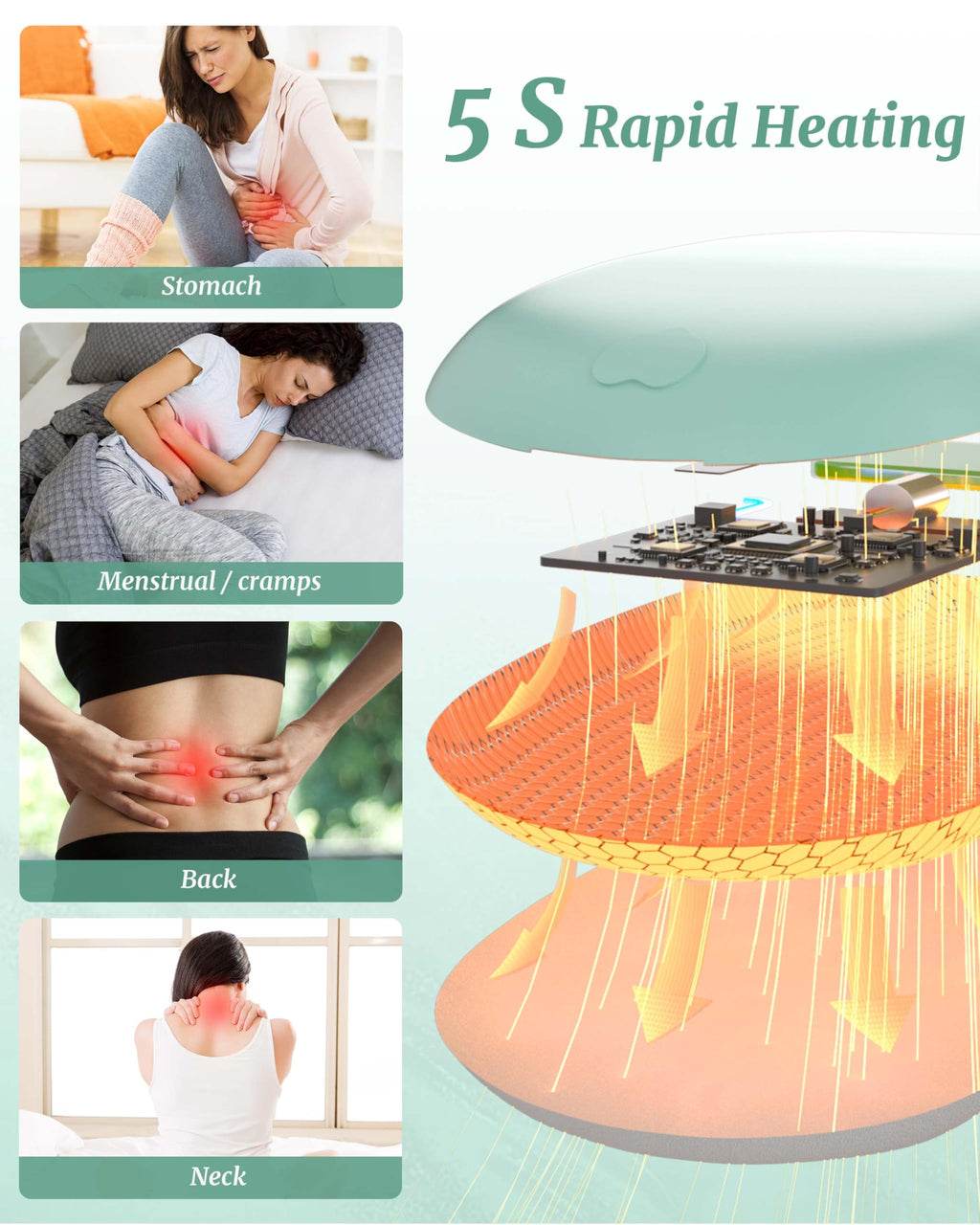 TeSabMi Cordless Heating Pad for Period Cramps, Portable Menstrual Heating Belt with 6 Heat Levels, 6 Vibration Modes, Gift for Women Her Green