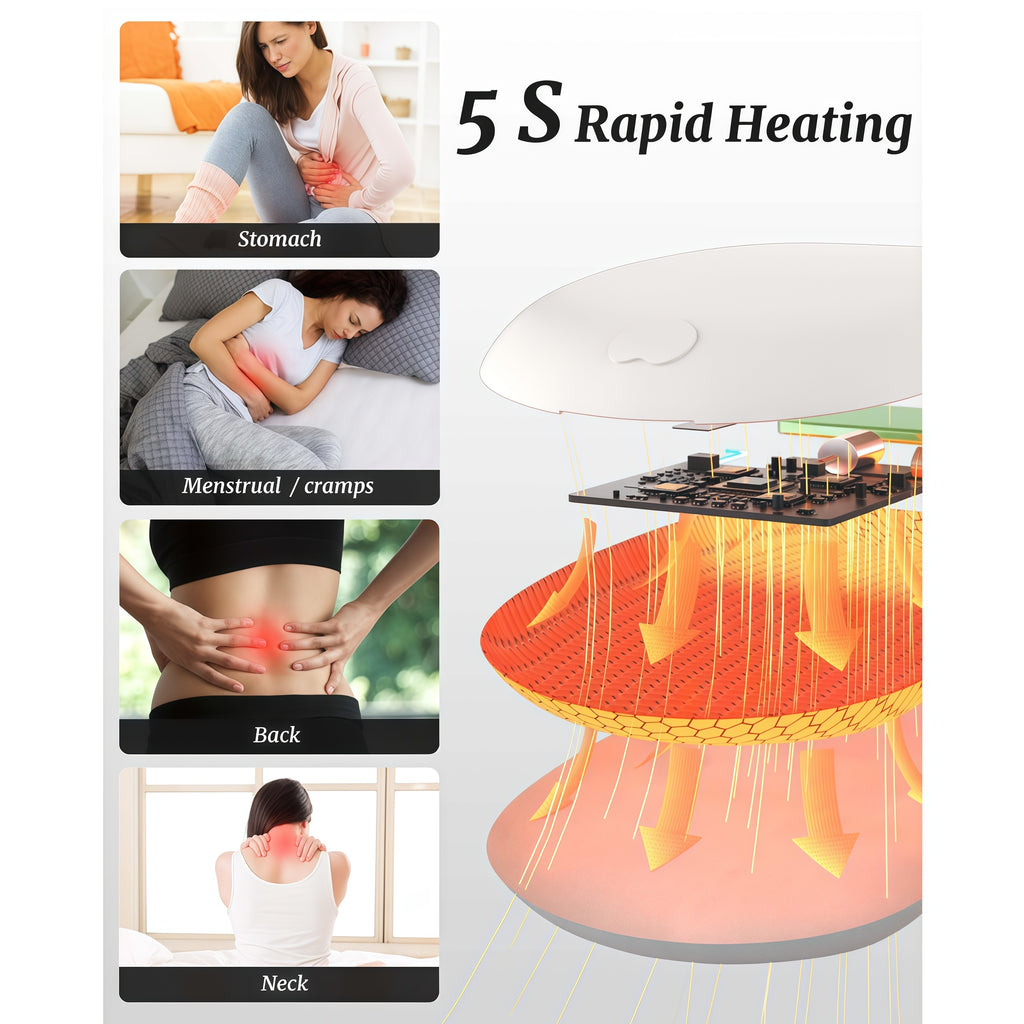 TeSabMi Cordless Heating Pad for Period Cramps, Portable Menstrual Heating Belt with 6 Heat Levels, 6 Vibration Modes, Gift for Women Her White