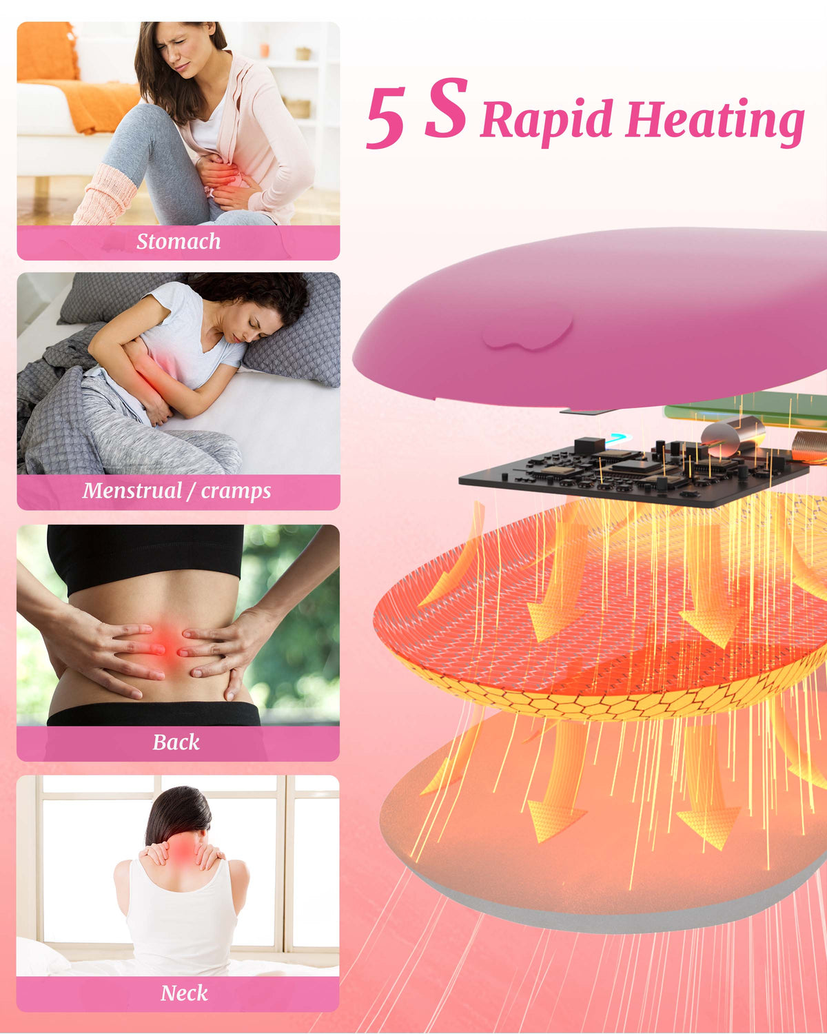 TeSabMi Cordless Heating Pad for Period Cramps, Portable Menstrual Heating Belt with 6 Heat Levels, 6 Vibration Modes, Gift for Women Her