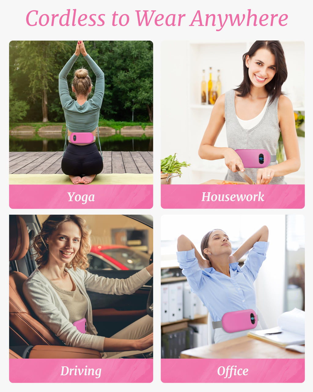 TeSabMi Cordless Heating Pad for Period Cramps, Portable Menstrual Heating Belt with 6 Heat Levels, 6 Vibration Modes, Gift for Women Her