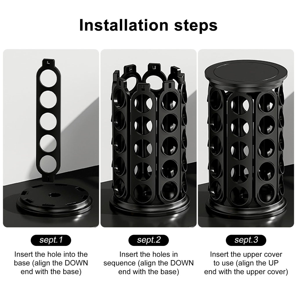 TeSabMi K-Cup Pod Carousel Holder, 40-Count Rotating Coffee Pod Organizer, Black Countertop Storage Stand