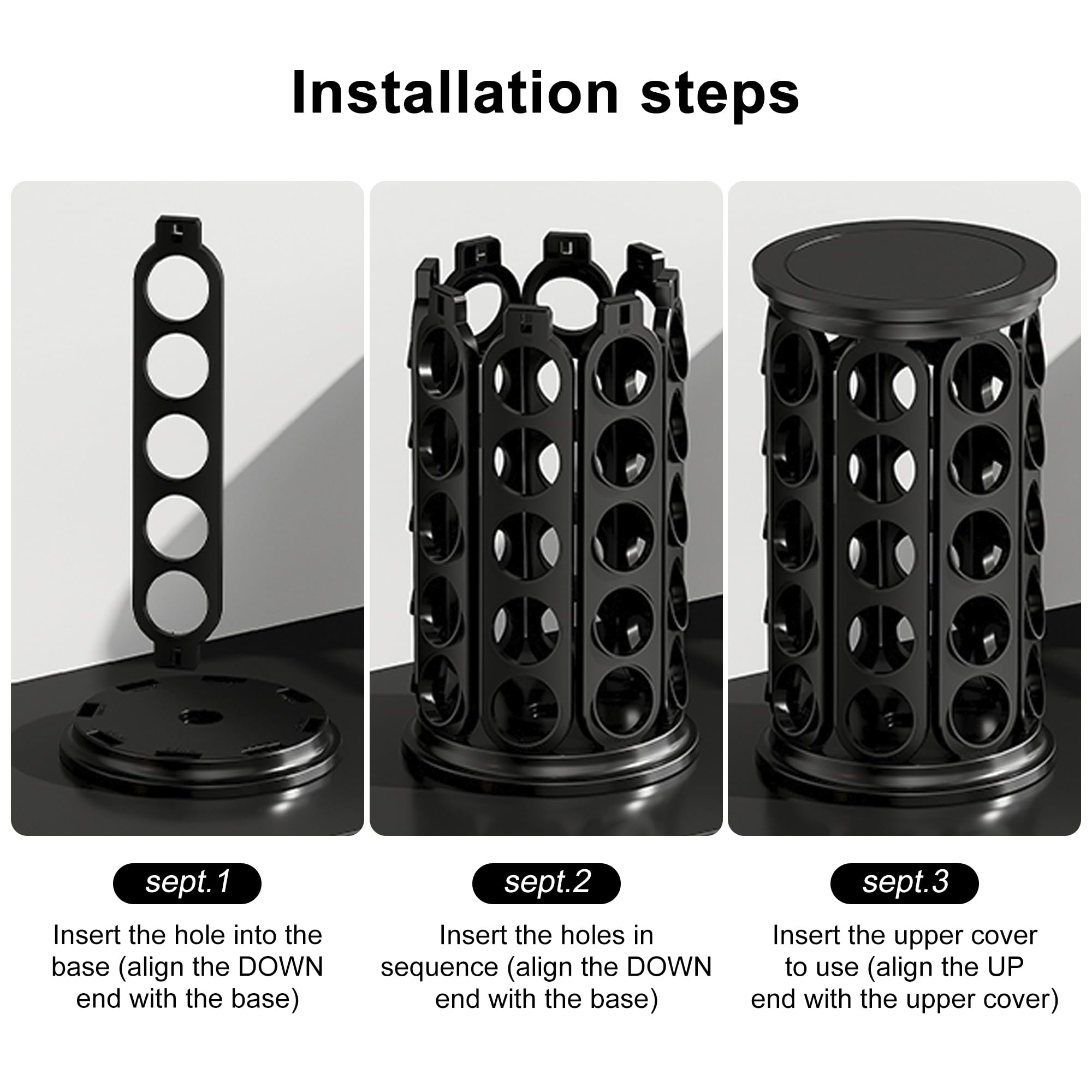 TeSabMi K-Cup Pod Carousel Holder, 40-Count Rotating Coffee Pod Organizer, Black Countertop Storage Stand
