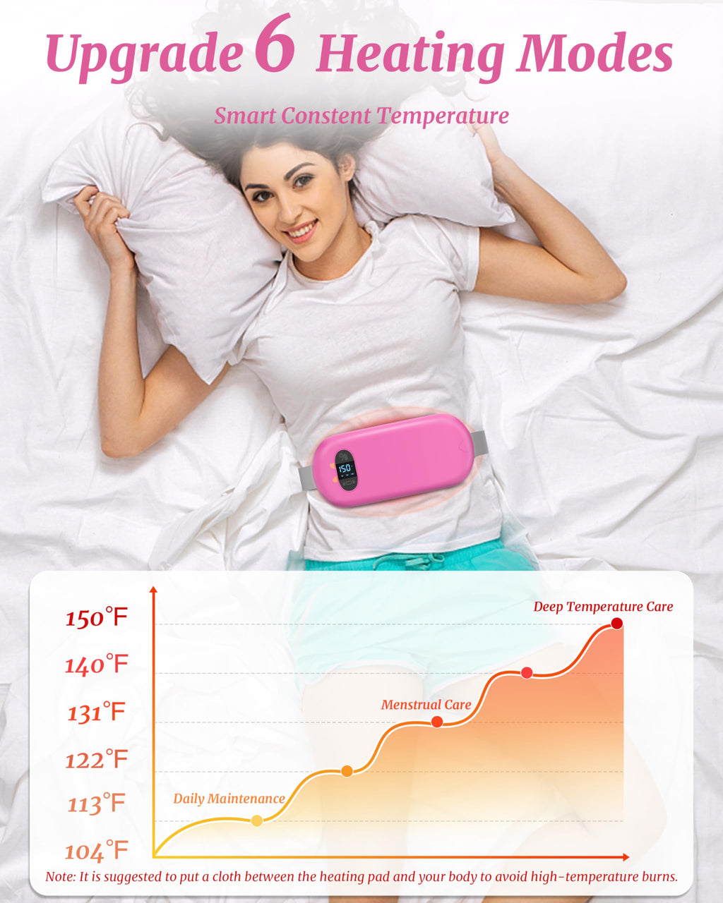 TeSabMi Cordless Heating Pad for Period Cramps, Portable Menstrual Heating Belt with 6 Heat Levels, 6 Vibration Modes, Gift for Women Her