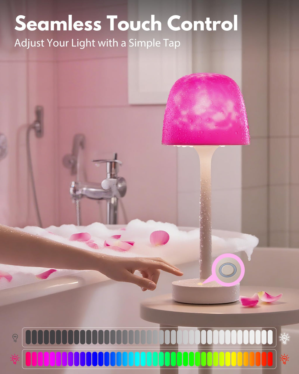 TeSabMi Waterproof Shower Light, 16-Color Ocean Wave Projector, Rechargeable Cordless Bathroom Lamp with Touch and Remote Control, Beige