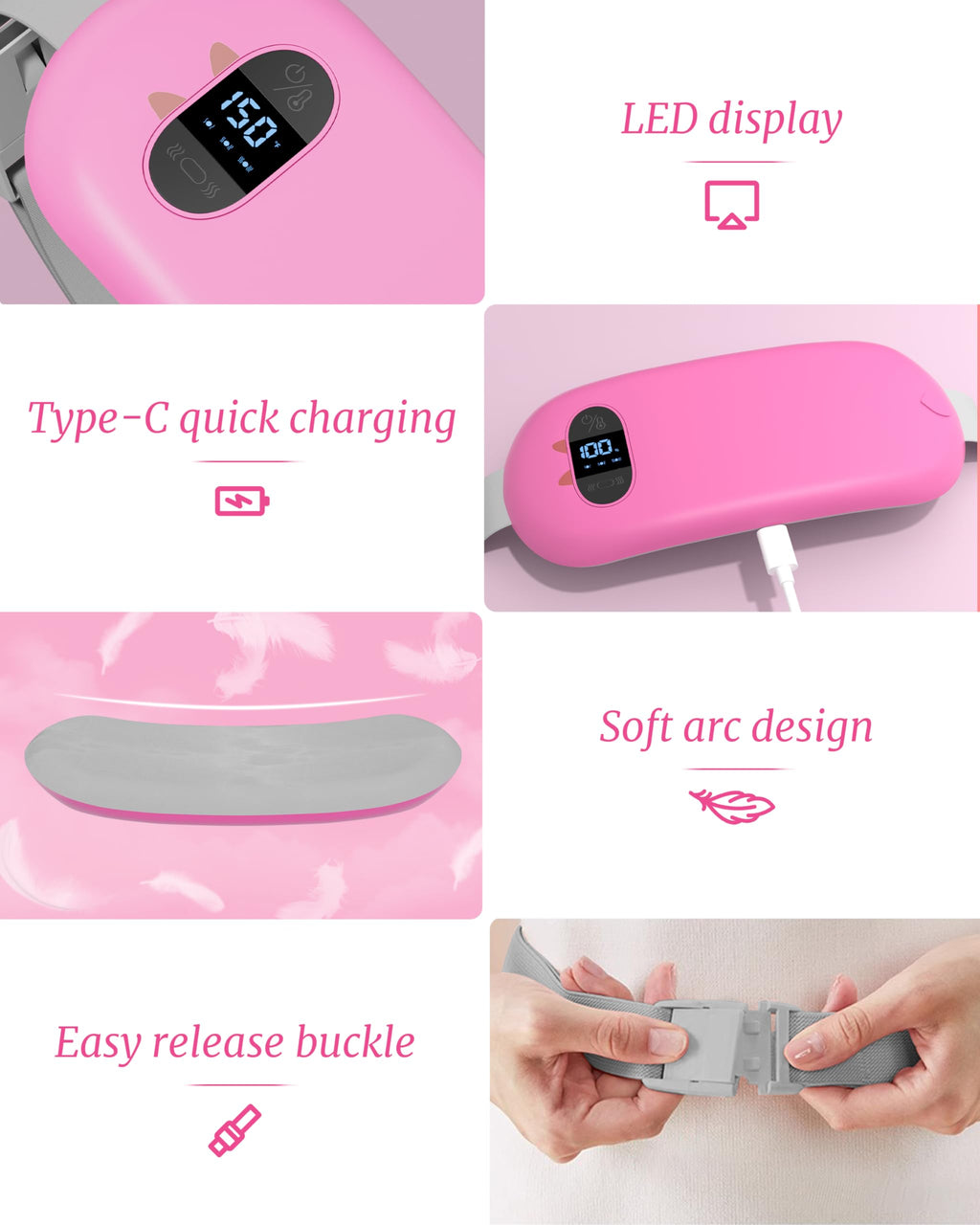 TeSabMi Cordless Heating Pad for Period Cramps, Portable Menstrual Heating Belt with 6 Heat Levels, 6 Vibration Modes, Gift for Women Her