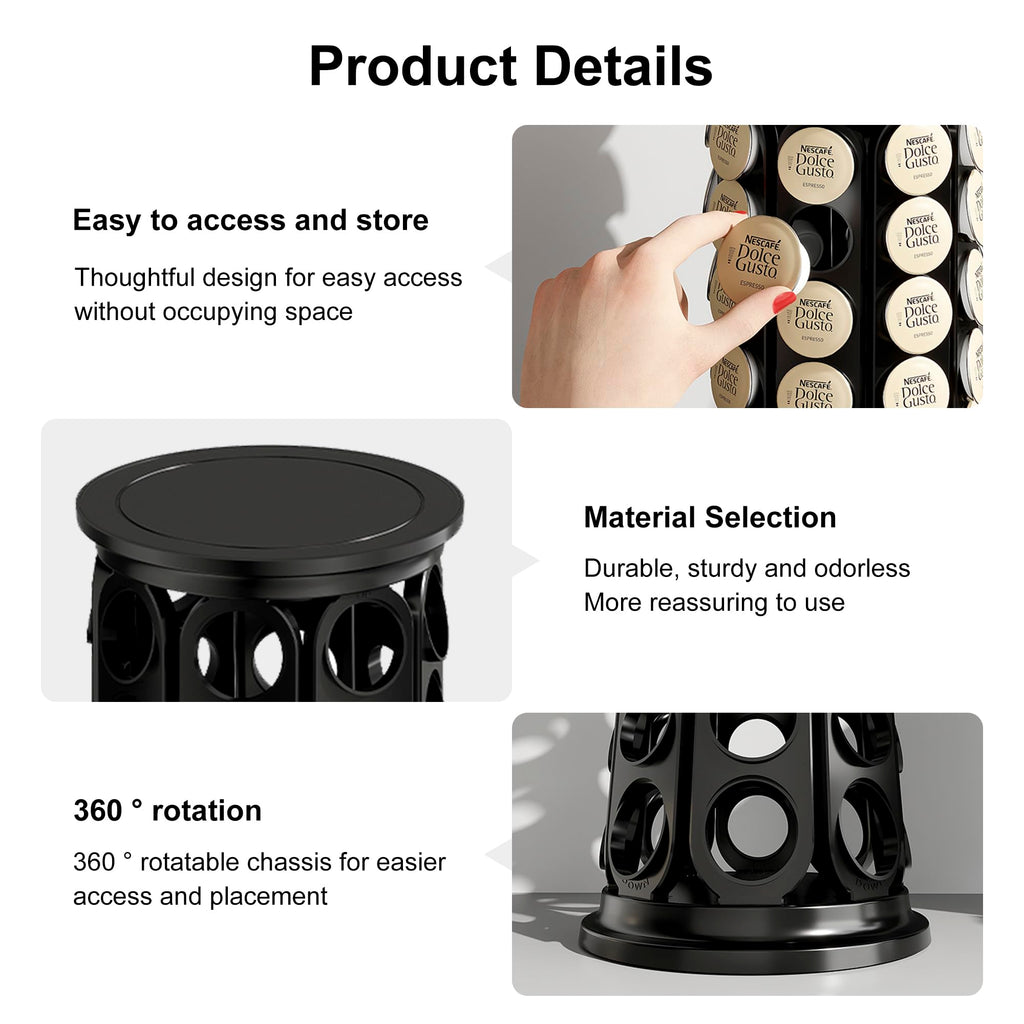 TeSabMi K-Cup Pod Carousel Holder, 40-Count Rotating Coffee Pod Organizer, Black Countertop Storage Stand