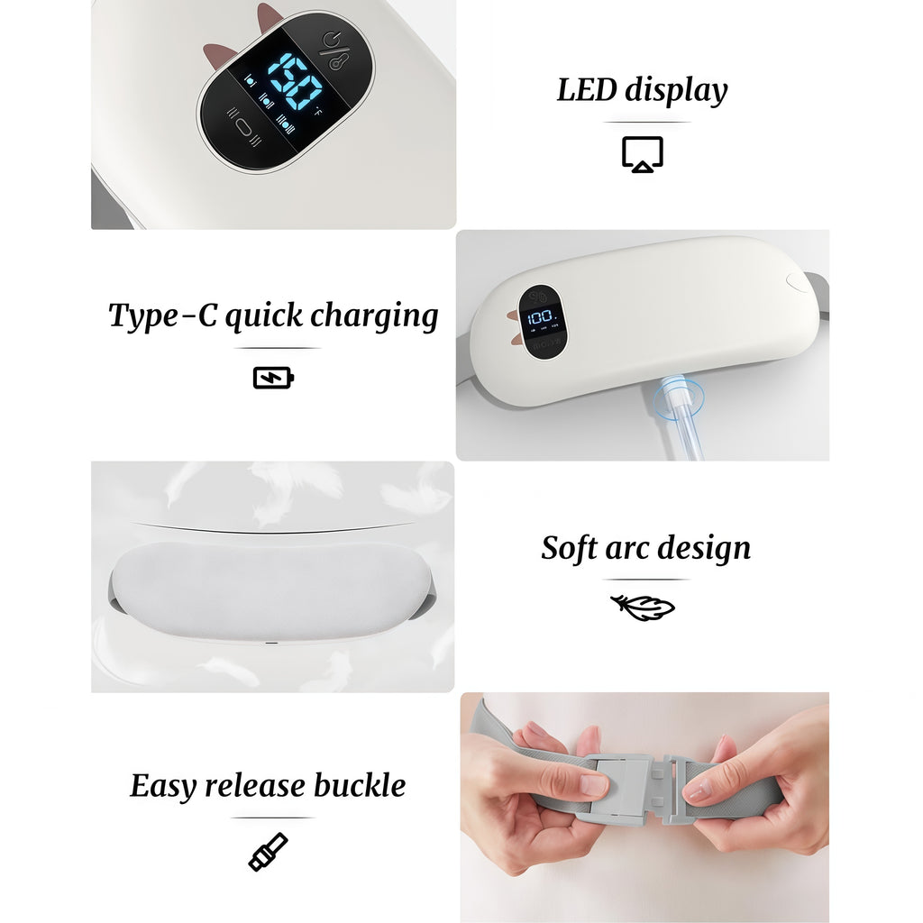 TeSabMi Cordless Heating Pad for Period Cramps, Portable Menstrual Heating Belt with 6 Heat Levels, 6 Vibration Modes, Gift for Women Her White